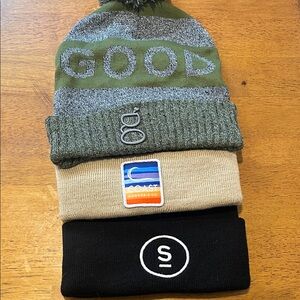 Green, Beige, and Black Beanie Set